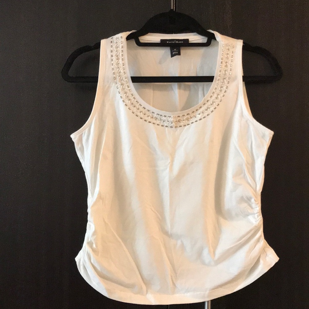 White House Black Market Beaded White Shirt